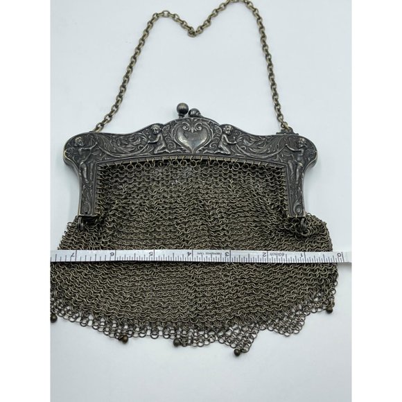 Antique German Silver Chain Mail Evening Bag w/ Ch - Picture 9 of 9